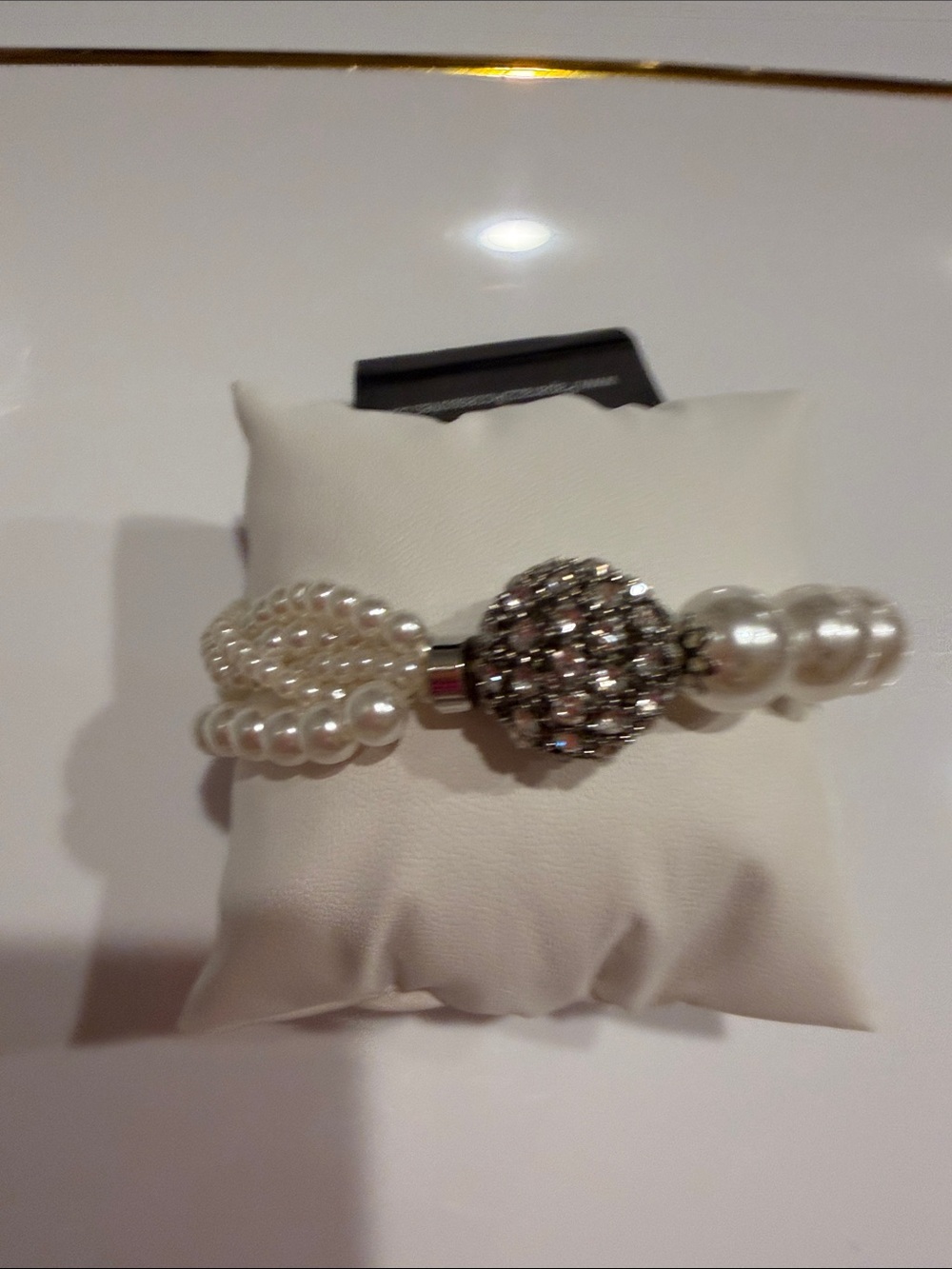 paparazzi White Pearl Bracelet with Crystal Pave Accent